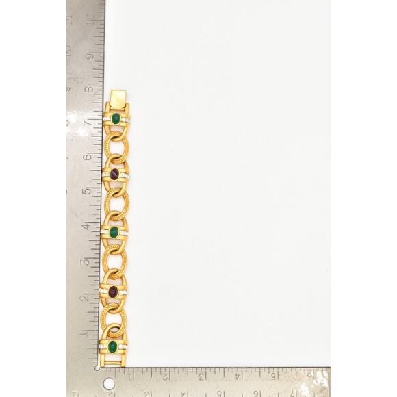 Givenchy Vintage Cabochon Bracelet Multi-Color Brushed Gold Crystal Signed BinAD - Picture 12 of 12